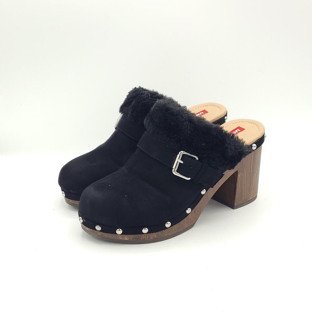 UnionBay fur suede clogs black brown women's size 7.5
